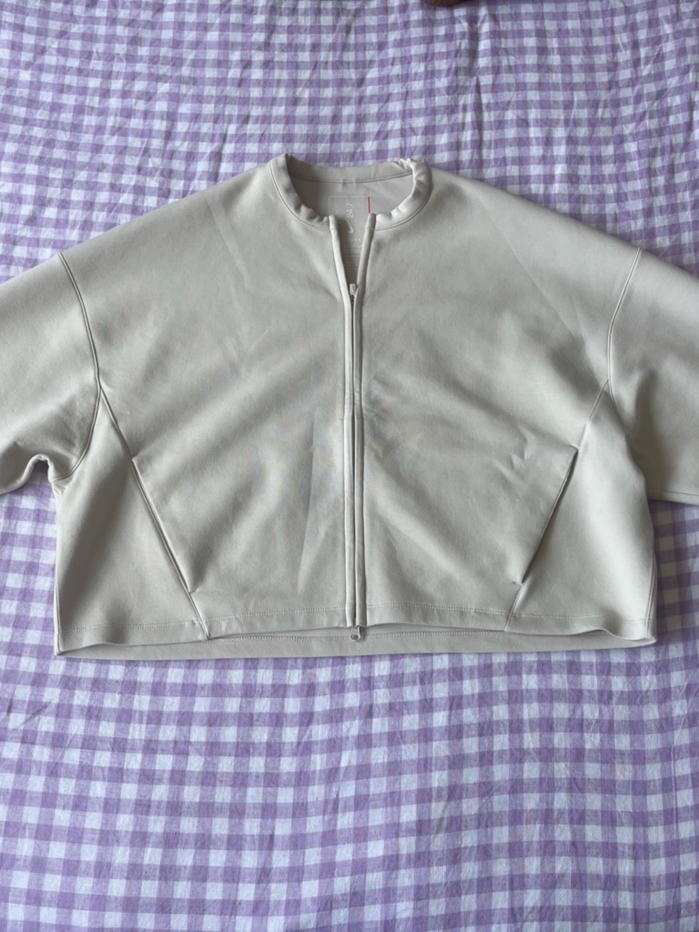 Nike Women's Cropped Zip Bomber Jacket in Light Beige